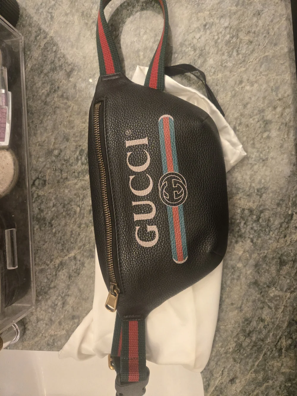 Gucci Black Leather Logo Belt Bag